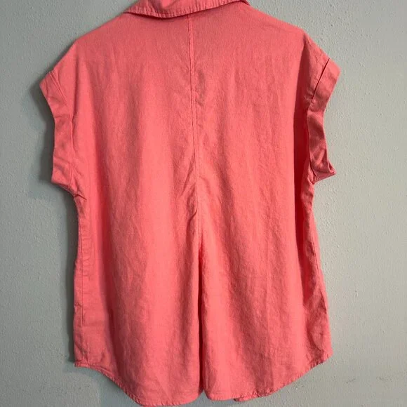 Isabel Ingrid & Isabel Linen Blend Button Up Shirt Womens M Pink Short Sleeve - Picture 5 of 8